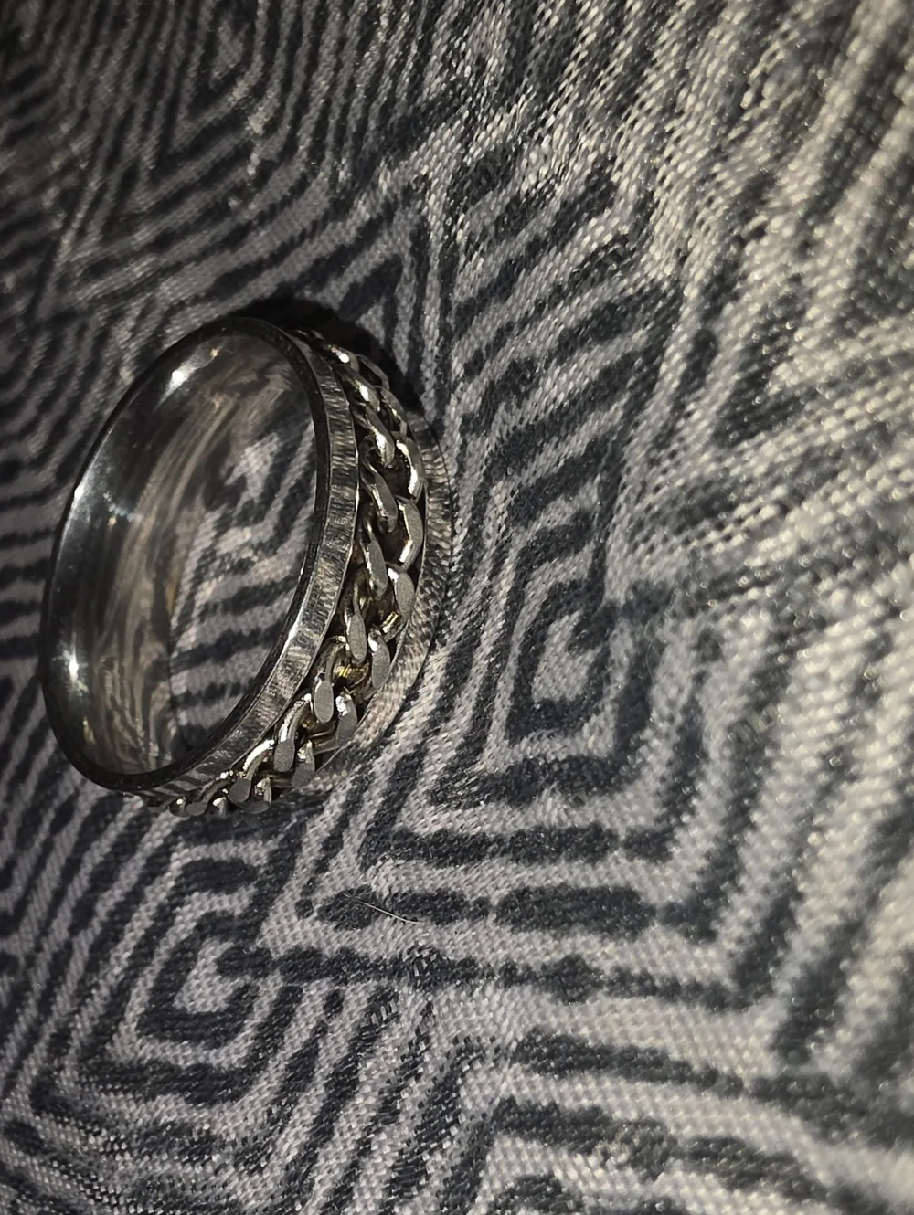 Men's Silver Chain Accent Stainless Steel Ring